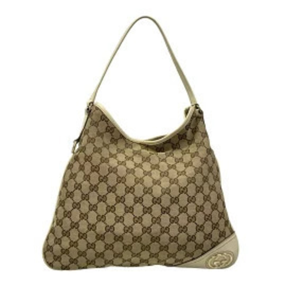 Gucci GG Brit shoulder bag dark brown x Beige Cream Ivory White leather